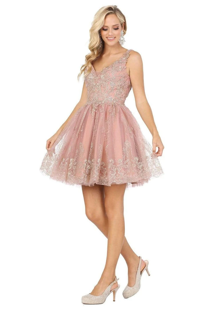 Dancing Queen - 3237 Sleeveless V Neck Lace Applique Cocktail Dress 4 Dancing Queen - 3237 Sleeveless V Neck Lace Applique Cocktail Dress