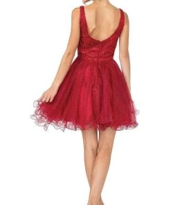 Dancing Queen - 3243 Glitter Embellished Fit And Flare Short Dress 12 Dancing Queen - 3243 Glitter Embellished Fit And Flare Short Dress