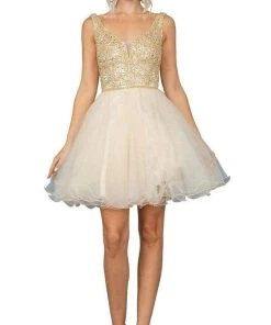 Dancing Queen - 3243 Glitter Embellished Fit And Flare Short Dress 13 Dancing Queen - 3243 Glitter Embellished Fit And Flare Short Dress