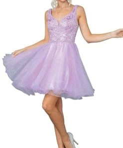 Dancing Queen - 3243 Glitter Embellished Fit And Flare Short Dress