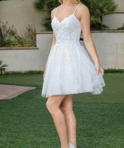 Dancing Queen 3278 - Floral Embroidery A-Line Cocktail Dress