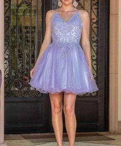 Dancing Queen 3303 - Embroidered V-Neck Tulle Cocktail Dress 12 Dancing Queen 3303 - Embroidered V-Neck Tulle Cocktail Dress