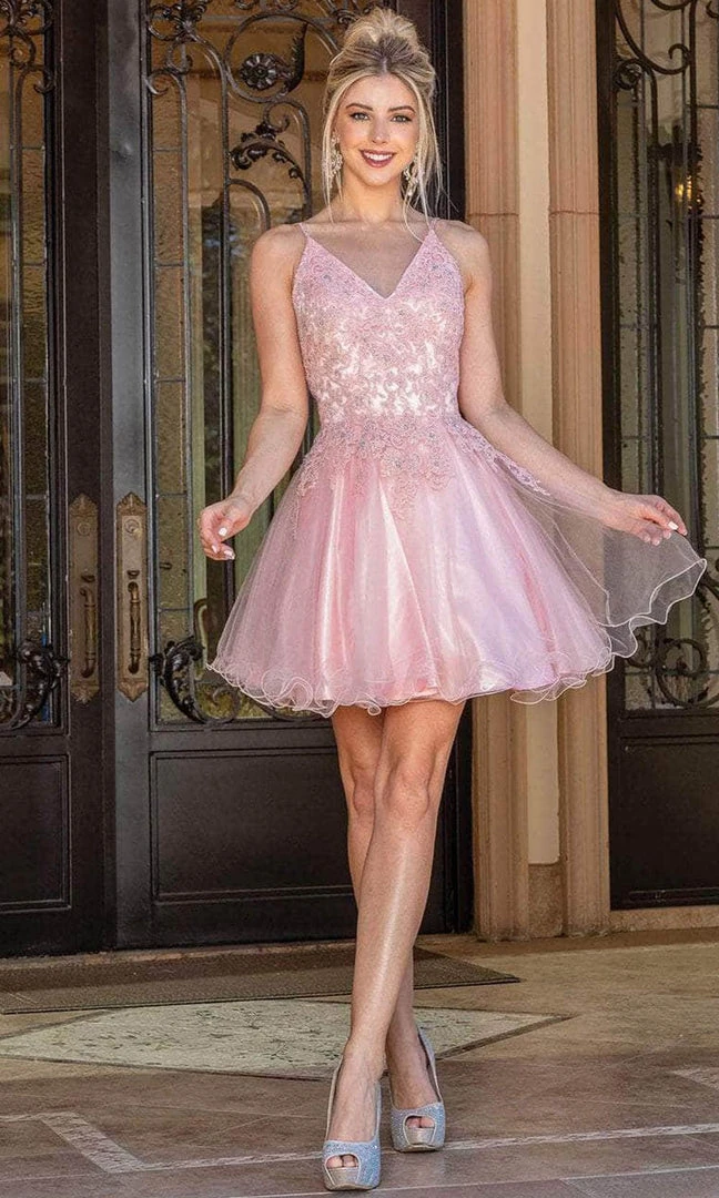 Dancing Queen 3303 - Embroidered V-Neck Tulle Cocktail Dress 4 Dancing Queen 3303 - Embroidered V-Neck Tulle Cocktail Dress