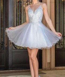 Dancing Queen 3308 - V-Neck Curled A-Line Cocktail Dress 14 Dancing Queen 3308 - V-Neck Curled A-Line Cocktail Dress