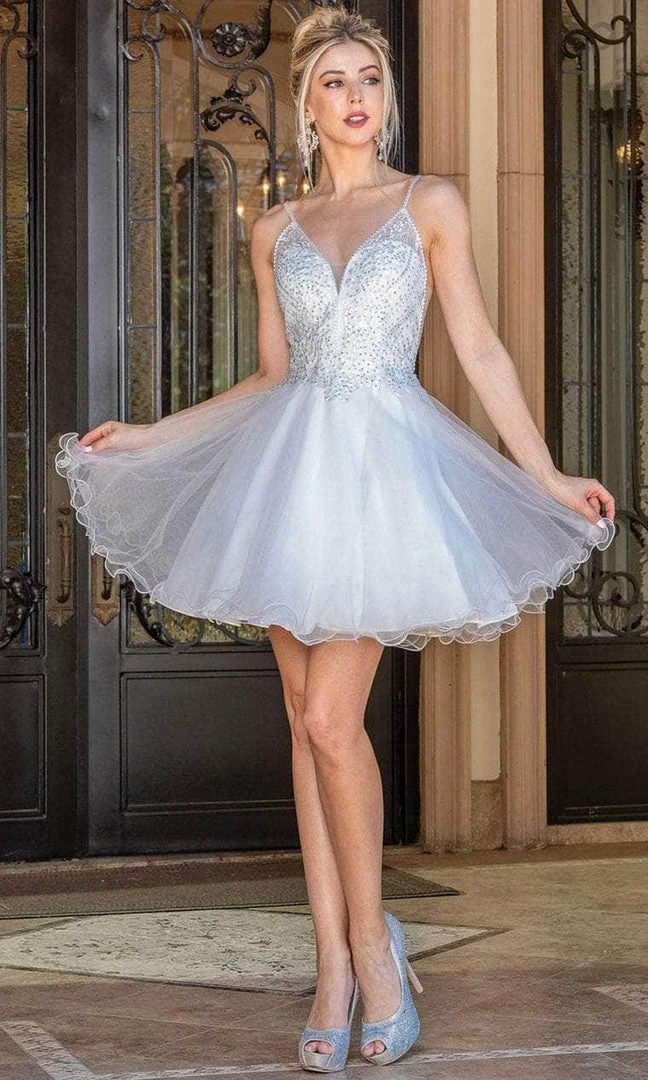 Dancing Queen 3308 - V-Neck Curled A-Line Cocktail Dress 8 Dancing Queen 3308 - V-Neck Curled A-Line Cocktail Dress