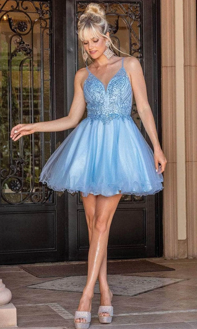 Dancing Queen 3308 - V-Neck Curled A-Line Cocktail Dress 3 Dancing Queen 3308 - V-Neck Curled A-Line Cocktail Dress