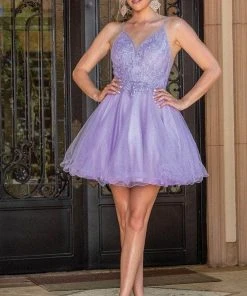 Dancing Queen 3308 - V-Neck Curled A-Line Cocktail Dress 13 Dancing Queen 3308 - V-Neck Curled A-Line Cocktail Dress