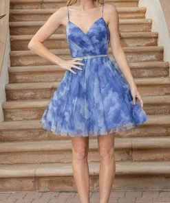 Dancing Queen 3322 - V-Neck Beaded Belt Cocktail Dress