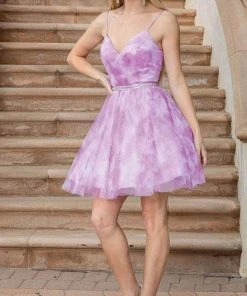 Dancing Queen 3322 - V-Neck Beaded Belt Cocktail Dress