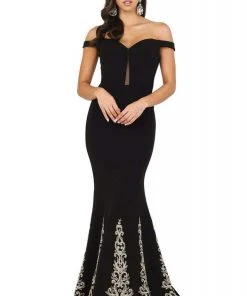 Dancing Queen - 4003 Off Shoulder Applique-Accented Mermaid Gown