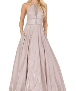 Dancing Queen - 4008 Embellished Halter A-line Dress