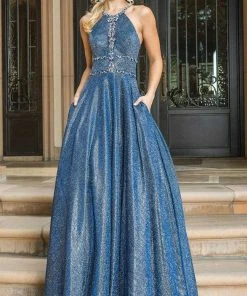 Dancing Queen - 4008 Embellished Halter A-line Dress