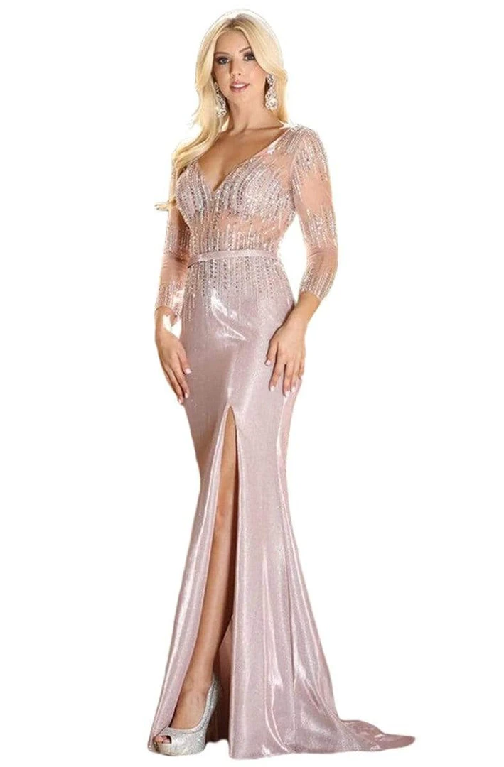 Dancing Queen - 4009 Embellished Plunging V-neck Trumpet Dress 3 Dancing Queen - 4009 Embellished Plunging V-neck Trumpet Dress