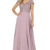 Dancing Queen - 4015 Short Sleeve Beaded Bodice Chiffon Gown