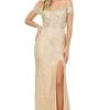 Dancing Queen - 4019 Embroidered Deep Off-Shoulder Trumpet Dress