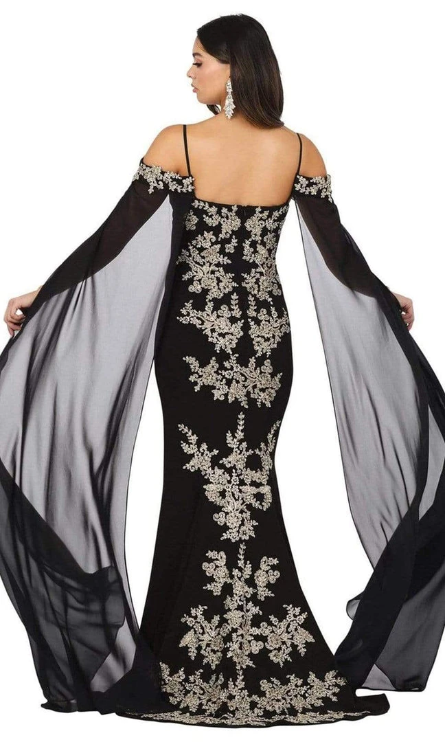 Dancing Queen - 4025 Sheer Cascade Sleeve Applique-Ornate Gown 4 Dancing Queen - 4025 Sheer Cascade Sleeve Applique-Ornate Gown