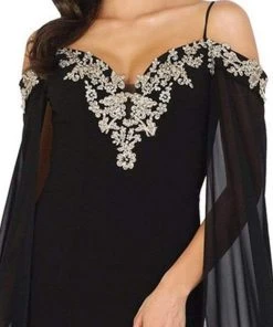 Dancing Queen - 4025 Sheer Cascade Sleeve Applique-Ornate Gown 7 Dancing Queen - 4025 Sheer Cascade Sleeve Applique-Ornate Gown