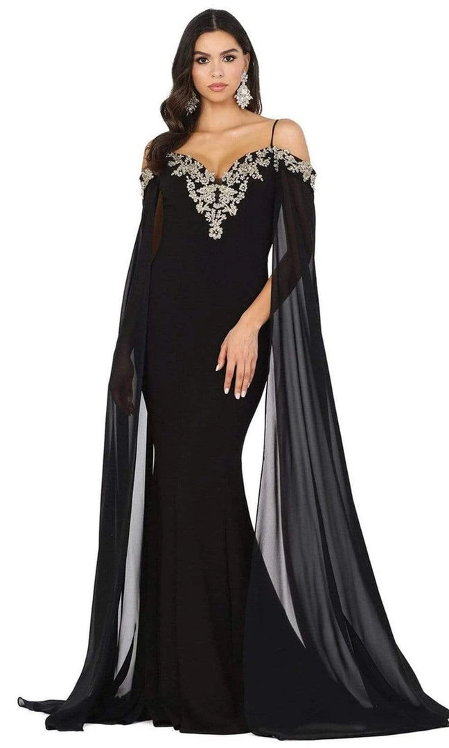 Dancing Queen - 4025 Sheer Cascade Sleeve Applique-Ornate Gown 3 Dancing Queen - 4025 Sheer Cascade Sleeve Applique-Ornate Gown