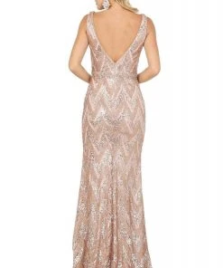 Dancing Queen - 4036 Embellished Plunging V-neck Trumpet Dress