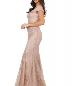 Dancing Queen - 4043 Embroidered Off-Shoulder Trumpet Dress
