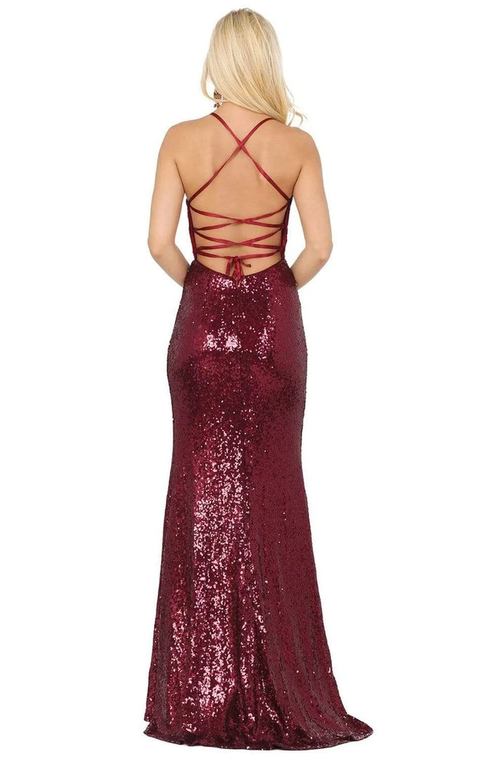 Dancing Queen - 4056 Sequined Deep V-neck Sheath Dress 4 Dancing Queen - 4056 Sequined Deep V-neck Sheath Dress