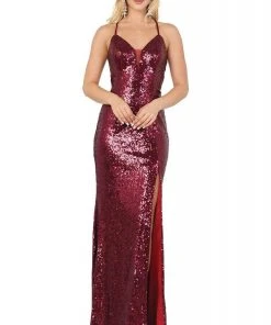 Dancing Queen - 4056 Sequined Deep V-neck Sheath Dress
