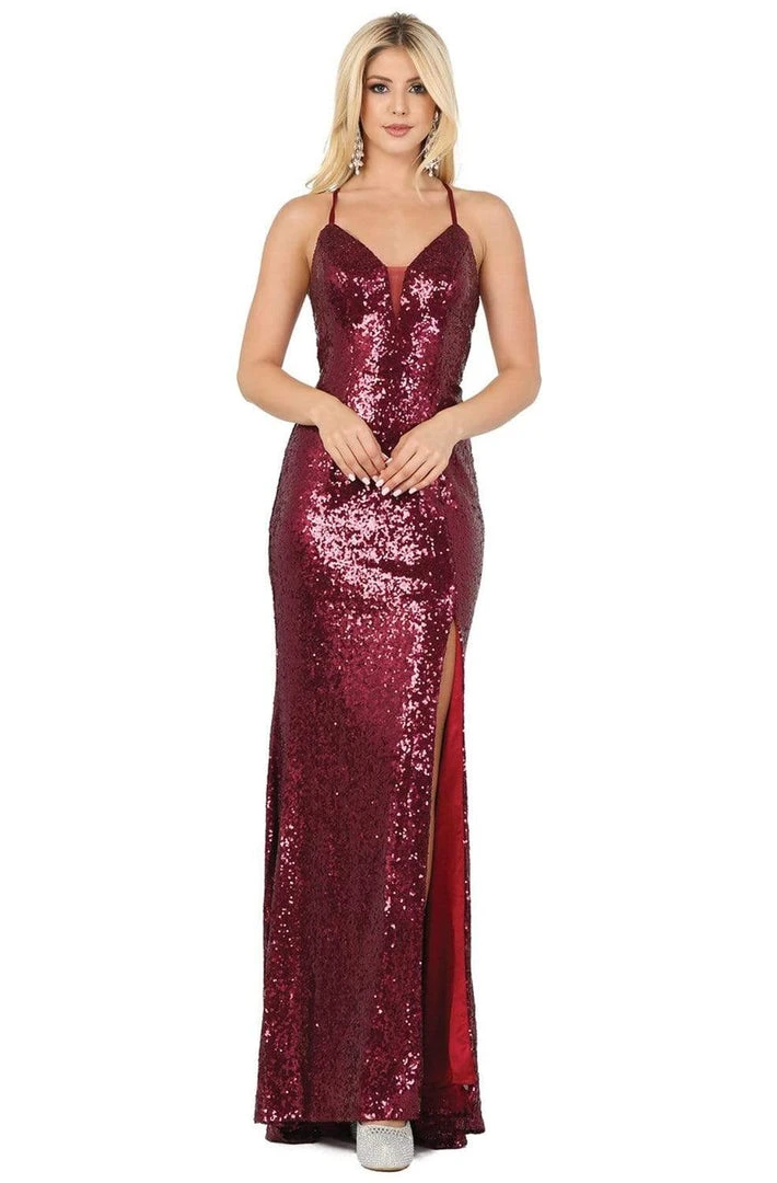 Dancing Queen - 4056 Sequined Deep V-neck Sheath Dress 3 Dancing Queen - 4056 Sequined Deep V-neck Sheath Dress
