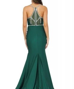 Dancing Queen - 4078 Metallic Strapped Racerback Trumpet Dress