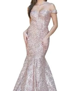 Dancing Queen - 4095 Sequin Embellished Off-Shoulder Prom Dress