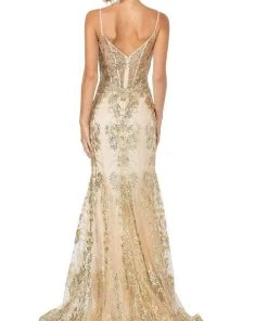 Dancing Queen - 4118 Sheer Corset Bodice Embellished Mermaid Prom Gown