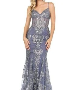 Dancing Queen - 4118 Sheer Corset Bodice Embellished Mermaid Prom Gown