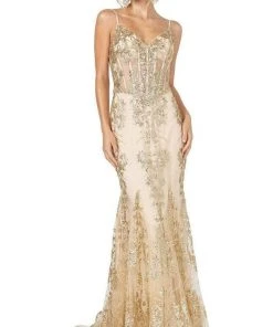 Dancing Queen - 4118 Sheer Corset Bodice Embellished Mermaid Prom Gown