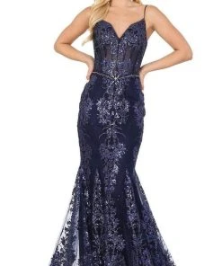 Dancing Queen - 4118 Sheer Corset Bodice Embellished Mermaid Prom Gown