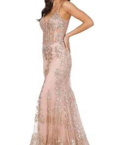 Dancing Queen - 4118 Sheer Corset Bodice Embellished Mermaid Prom Gown