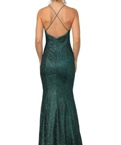Dancing Queen - 4168 V-Neck With Spaghetti Strap Shimmer Mermaid Gown 9 Dancing Queen - 4168 V-Neck With Spaghetti Strap Shimmer Mermaid Gown