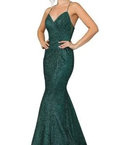 Dancing Queen - 4168 V-Neck With Spaghetti Strap Shimmer Mermaid Gown 8 Dancing Queen - 4168 V-Neck With Spaghetti Strap Shimmer Mermaid Gown