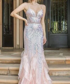 Dancing Queen - 4221 Plunging V-Neck Fit And Flare Dress