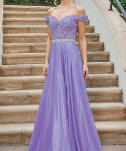 Dancing Queen - 4238 Off Shoulder A-Line Evening Dress