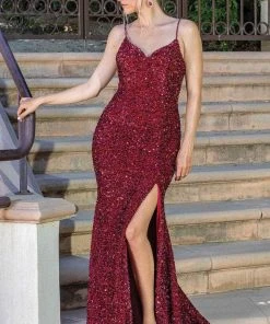 Dancing Queen 4254 - V-neck Lace Up Back Evening Gown