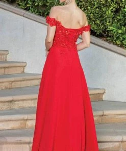 Dancing Queen 4268 - Floral Detailed Off Shoulder Prom Dress