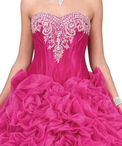 Dancing Queen - 8650 Strapless Embellished Sweetheart Ruffled Quinceanera Ballgown