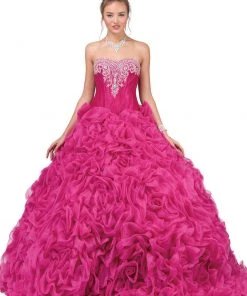 Dancing Queen - 8650 Strapless Embellished Sweetheart Ruffled Quinceanera Ballgown