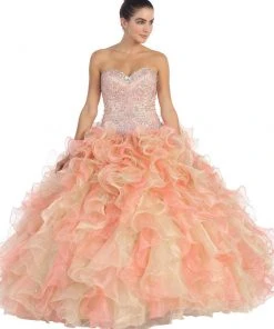 Dancing Queen - 8947 Shimmering Strapless Ruffled Quinceanera Ballgown