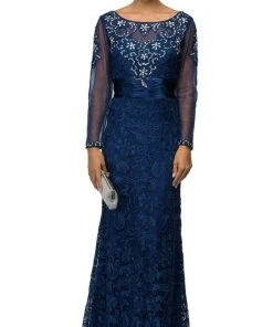 Dancing Queen - 9070 Finely Jeweled Illusion A-Line Long Formal Dress