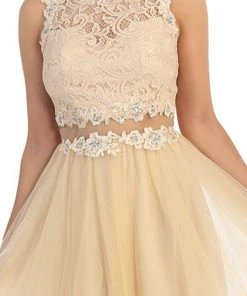 Dancing Queen - 9080 Bejeweled Lace Illusion Short Prom Dress 9 Dancing Queen - 9080 Bejeweled Lace Illusion Short Prom Dress