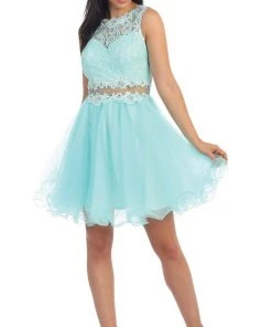 Dancing Queen - 9080 Bejeweled Lace Illusion Short Prom Dress 10 Dancing Queen - 9080 Bejeweled Lace Illusion Short Prom Dress