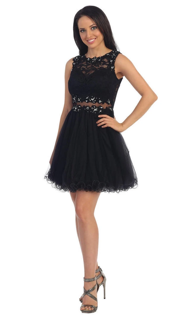Dancing Queen - 9080 Bejeweled Lace Illusion Short Prom Dress 6 Dancing Queen - 9080 Bejeweled Lace Illusion Short Prom Dress