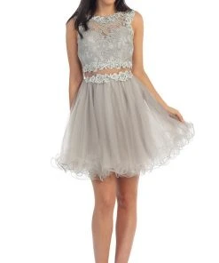 Dancing Queen - 9080 Bejeweled Lace Illusion Short Prom Dress 13 Dancing Queen - 9080 Bejeweled Lace Illusion Short Prom Dress