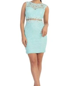 Dancing Queen - 9099 Sheer Lace Appliqued Sheath Homecoming Dress 15 Dancing Queen - 9099 Sheer Lace Appliqued Sheath Homecoming Dress