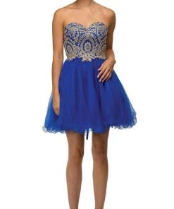 Dancing Queen - 9100 Strapless Embroidered Corset Short Prom Dress 14 Dancing Queen - 9100 Strapless Embroidered Corset Short Prom Dress